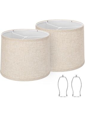 Set of 2 Neutral Linen Drum Lamp Shades - Beige